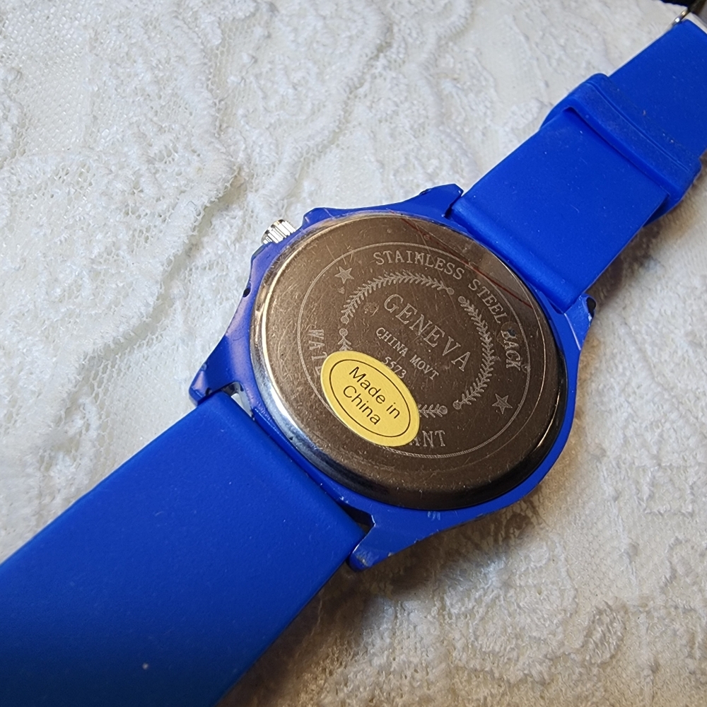 Geneva Blue Silicone Watch with Crystal Accents - Picture 7 of 15